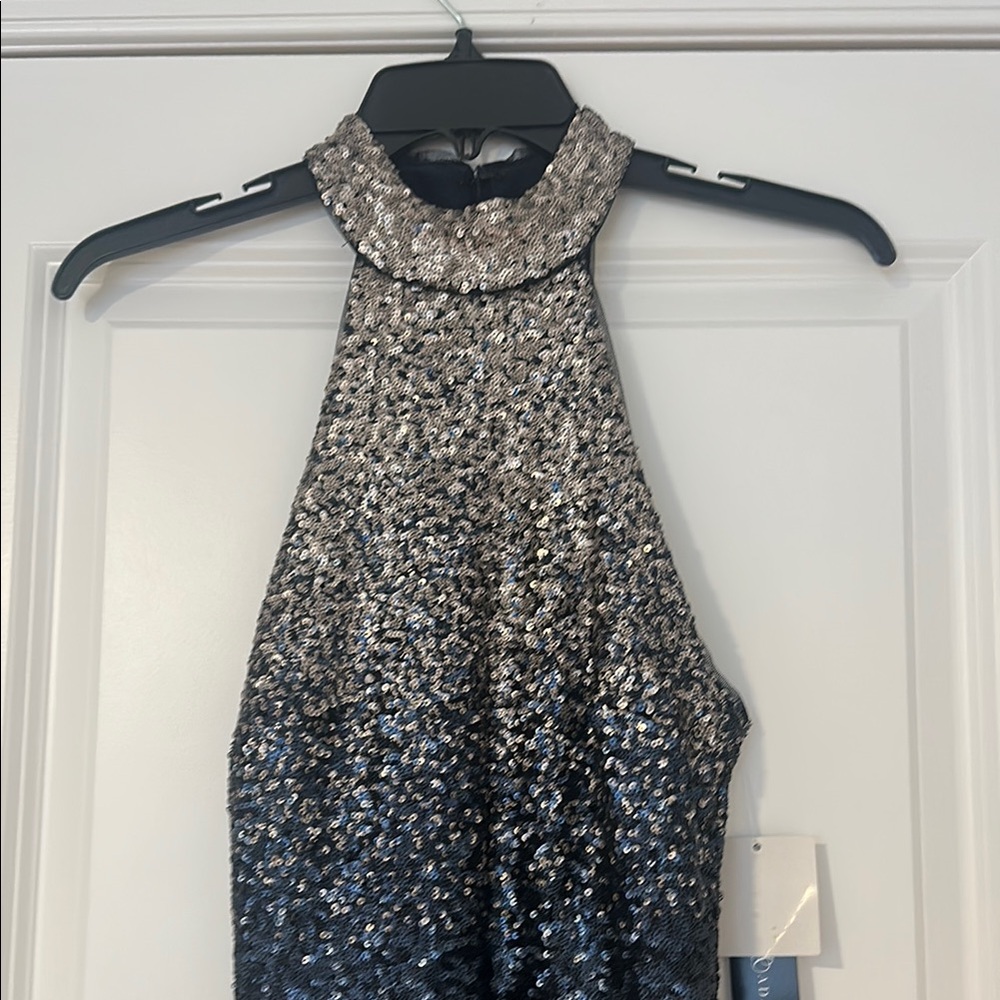 Betsy & Adam Silver and Black Formal Dress